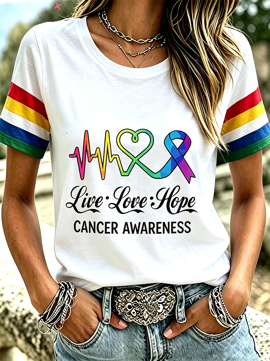 Women'S Cancer Awareness Printed Casual Short Sleeve T-Shirt