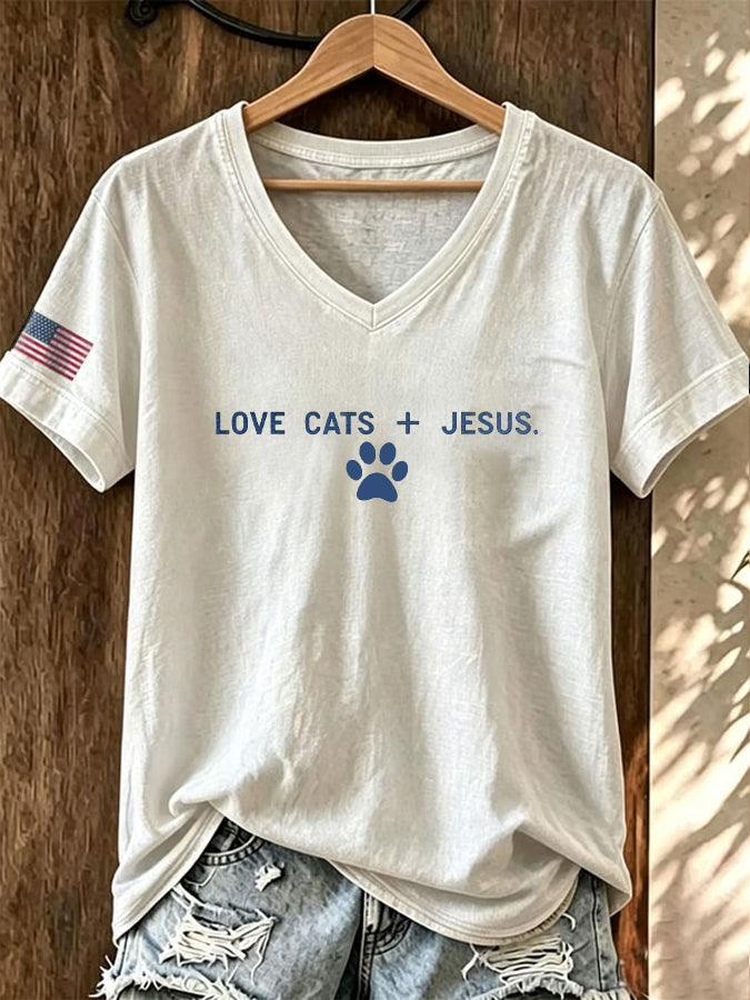 Women Love Jesus And Cats Printed T-Shirt