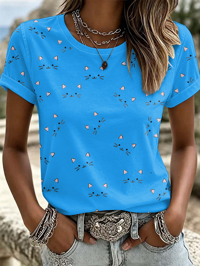 Women'S Cat Printed Casual T-Shirt