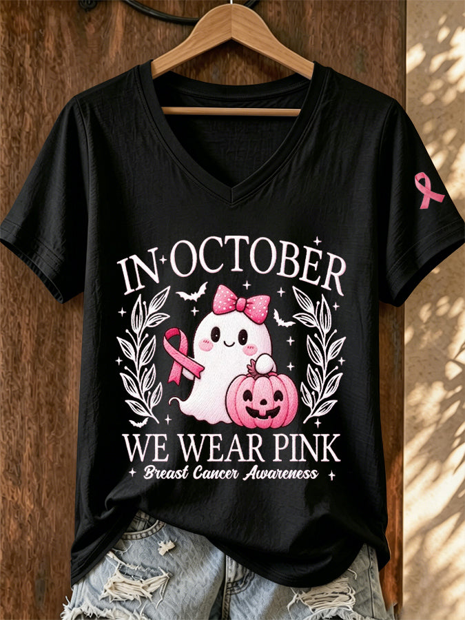 Women'S In October We Wear Pink Print T-Shirt
