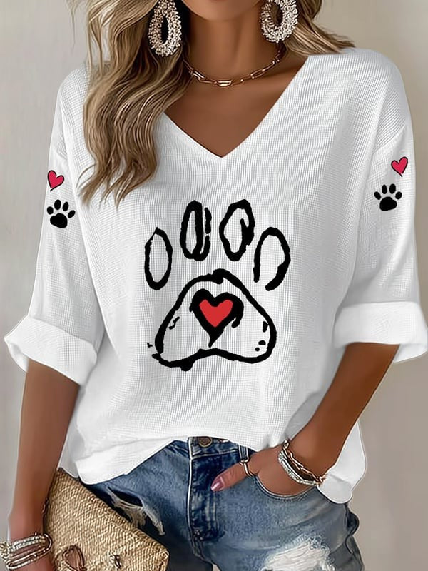 Women'S Casual Cute Cat Paw Printed T-Shirt