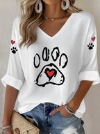 Women'S Casual Cute Cat Paw Printed T-Shirt