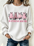 Women'S Waffle Black Kitten Round Neck Checkered Sports Shirt