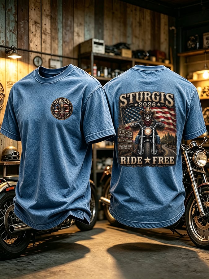 Men's Motorcycle Rally Print Casual T-shirt