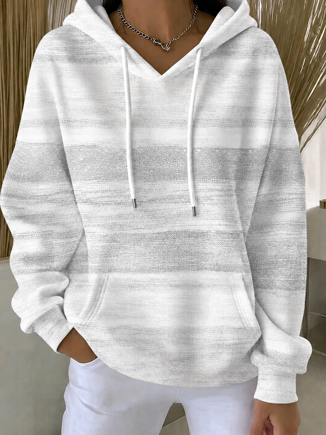 Women'S Breast Cancer Awareness Print Long Sleeve Hooded Sweatshirt