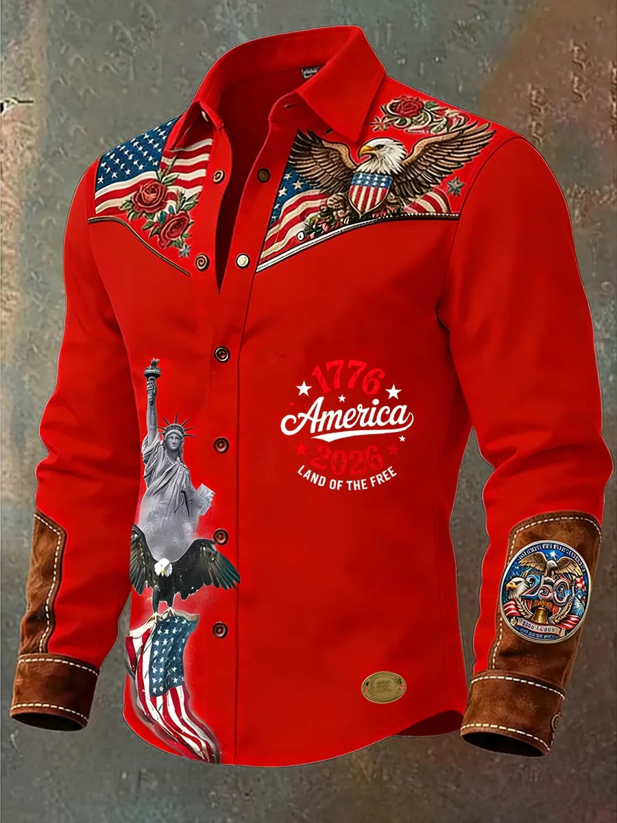 Men's Vintage American 250th Anniversary Distressed Western Shirt