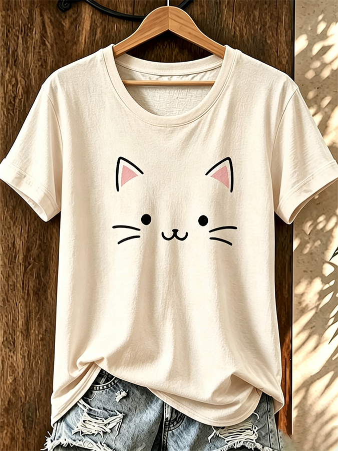 Women'S Cat Printed Casual T-Shirt
