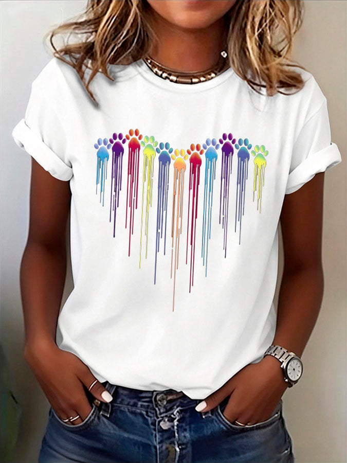 Women's Cute Paw Printed T-shirt