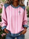 Women's Pink Stripes Print Sweatshirt