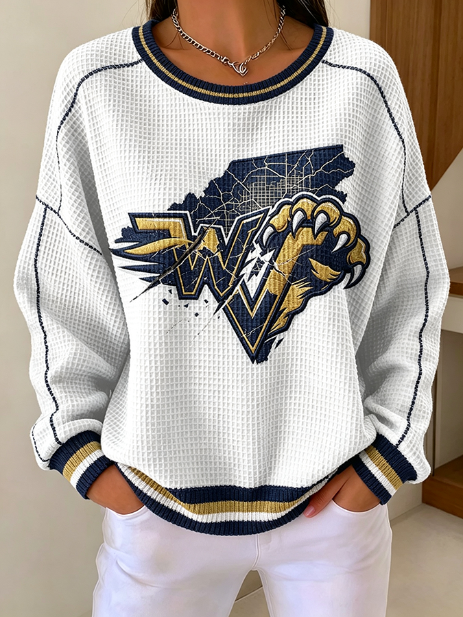 Women'S Football Print Casual Printed Waffle Sweatshirt