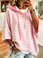 Women's Casual Loose Casual Striped Hooded Sweatshirt