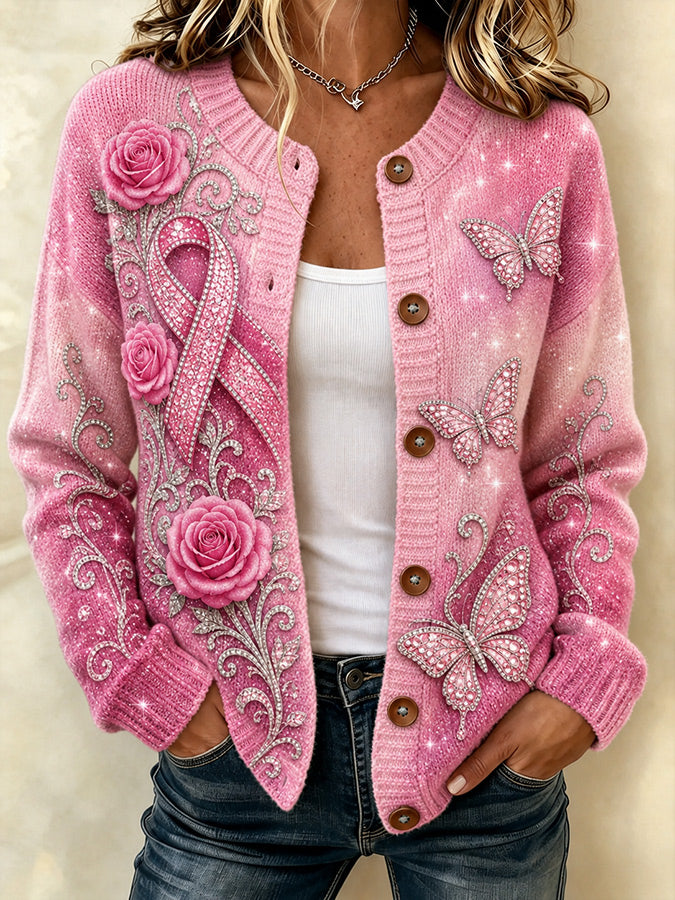 Women's Casual Floral Knitted Cardigan Top
