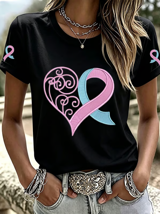 Women'S Breast cancer awareness Printed Casual T-Shirt