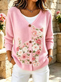 Women'S Pink Art Printed Casual Cardigan
