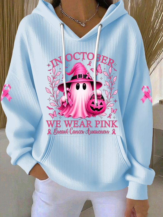 Women'S In October We Wear Pink  Printed Casual Hoodie