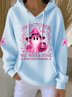 Women'S In October We Wear Pink  Printed Casual Hoodie
