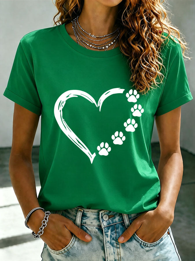Women's Paw Heart Print T-shirt