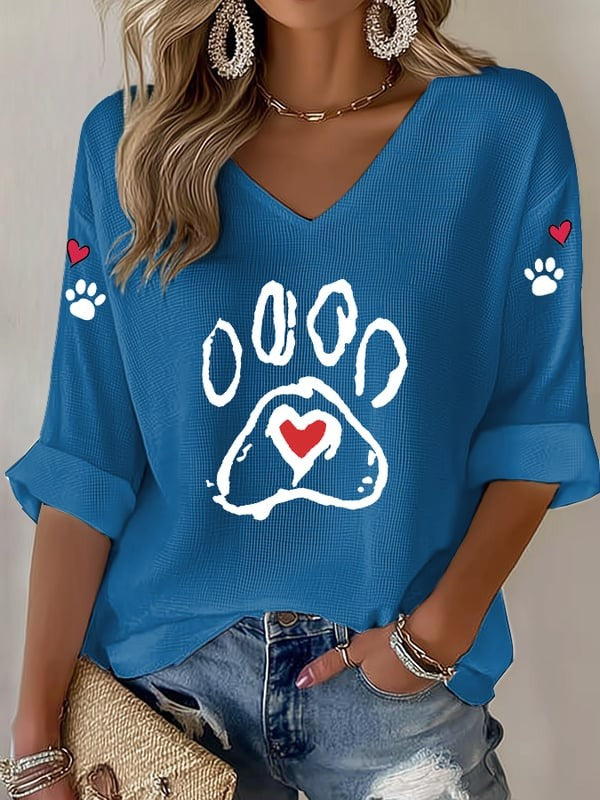 Women'S Casual Cute Cat Paw Printed T-Shirt