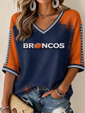 Women'S Football Print Waffle V-Neck Top