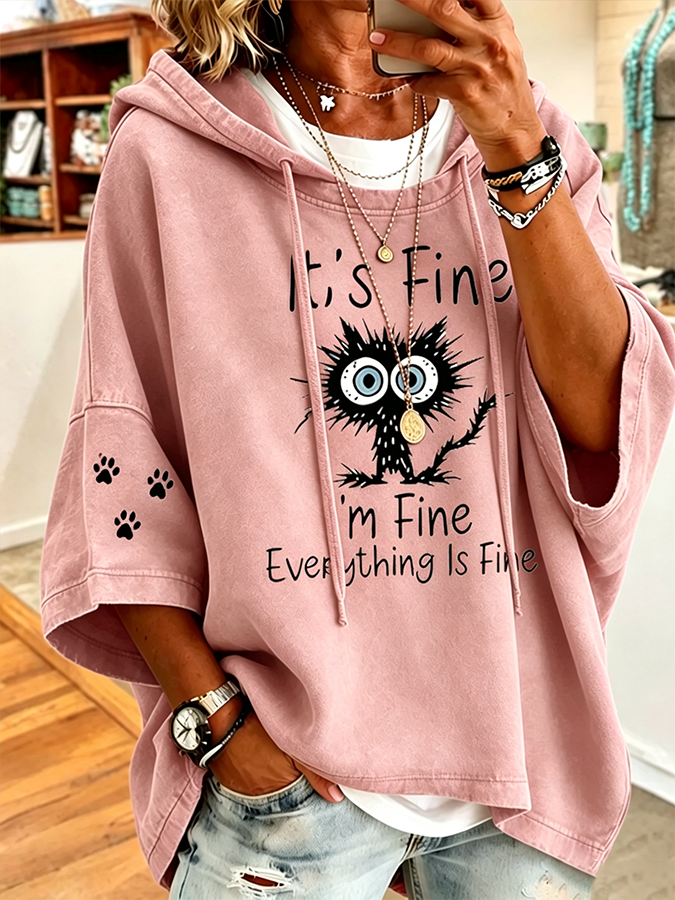 Women'S Casual Cat Print Hoodie