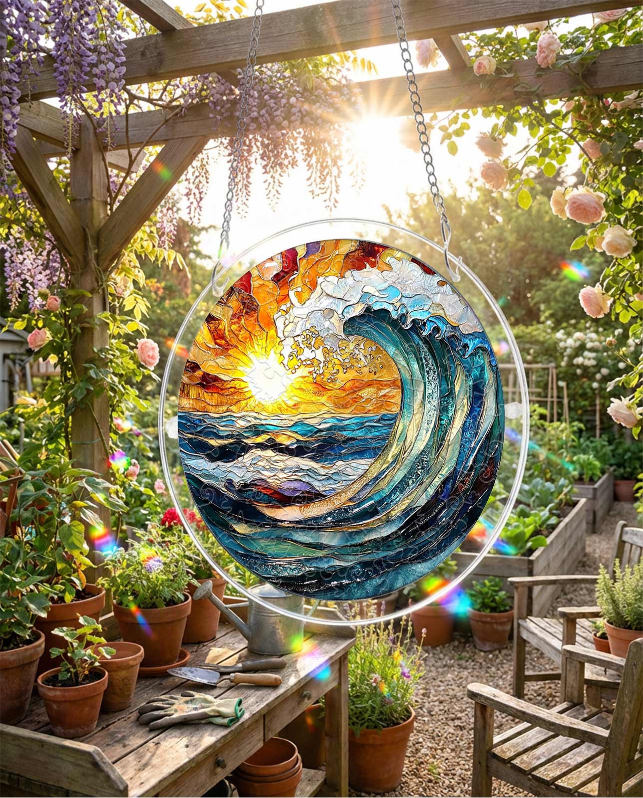 Acrylic Jigsaw Puzzle Suncatcher - Sunflare Ocean Crest