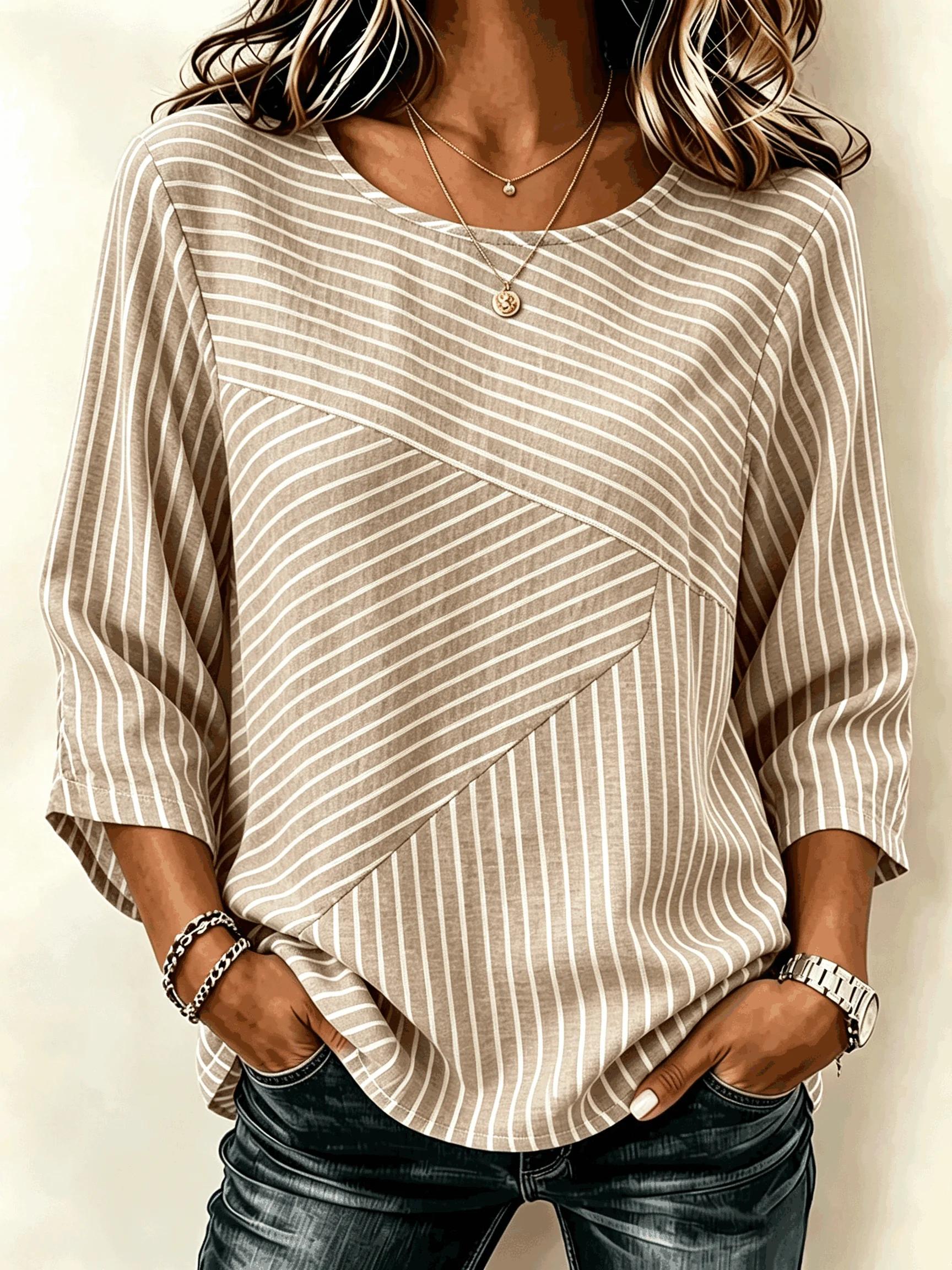 Women's Striped Round Neck Casual Top