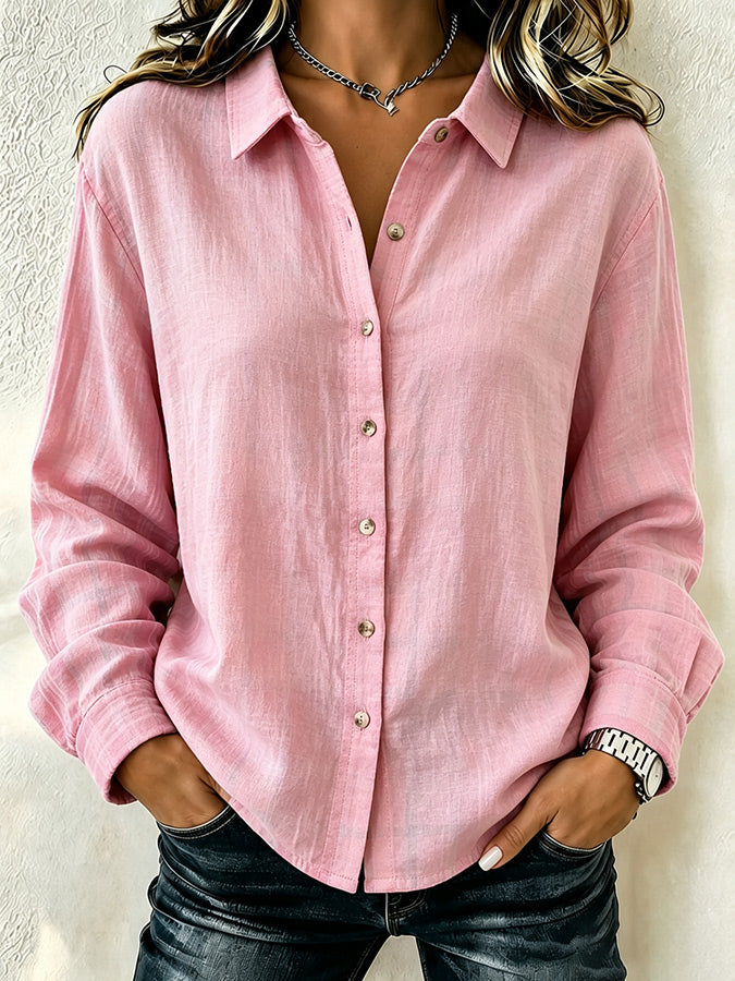 Women'S Solid Color Lapel Long Sleeved Shirt