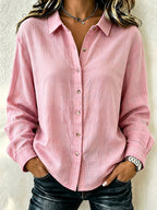Women'S Solid Color Lapel Long Sleeved Shirt