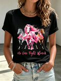 Women's Casual Breast Cancer Awareness Horse Art Print Top