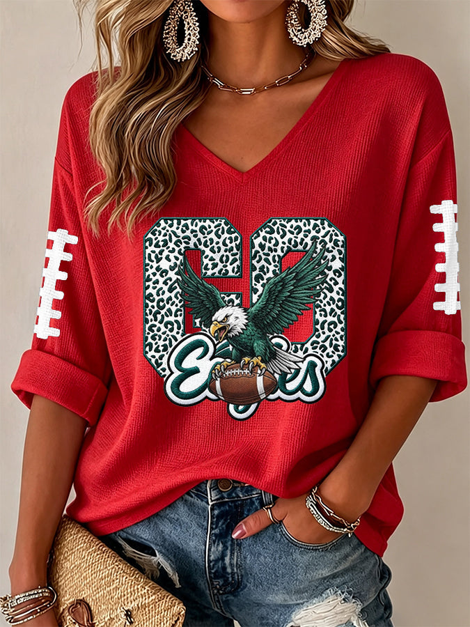 Women'S Football Print Waffle Top