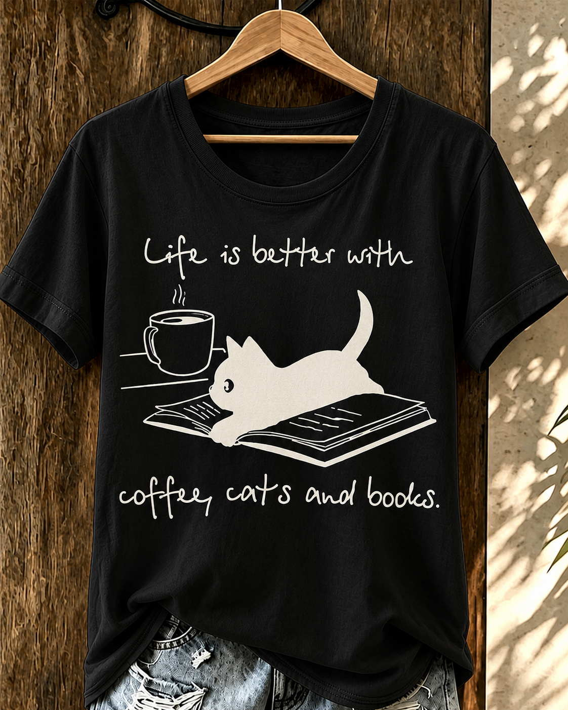 Women'S Clothing Cife Is Better With Coffee Cats And Bodies Printed T-Shirt