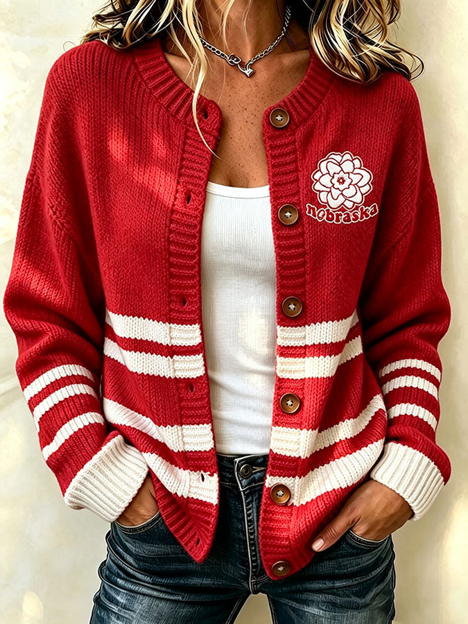 Women'S Casual Football Plant Knitted Cardigan Top