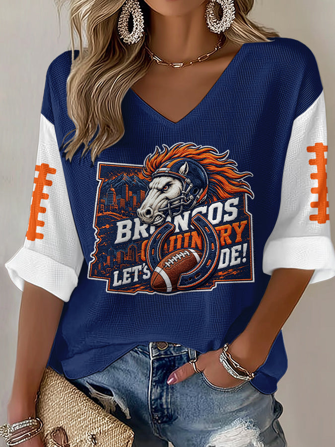 Women'S Football Print Waffle  Top