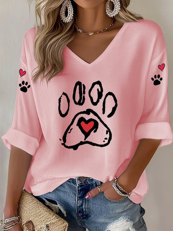 Women'S Casual Cute Cat Paw Printed T-Shirt