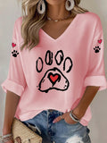 Women'S Casual Cute Cat Paw Printed T-Shirt