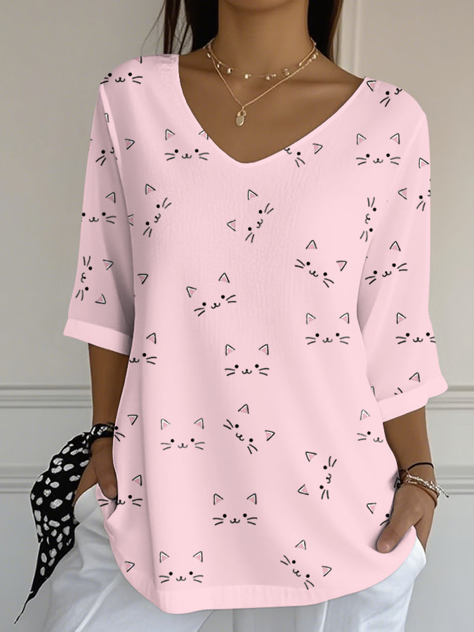 Women'S Cat Printed Casual T-Shirt