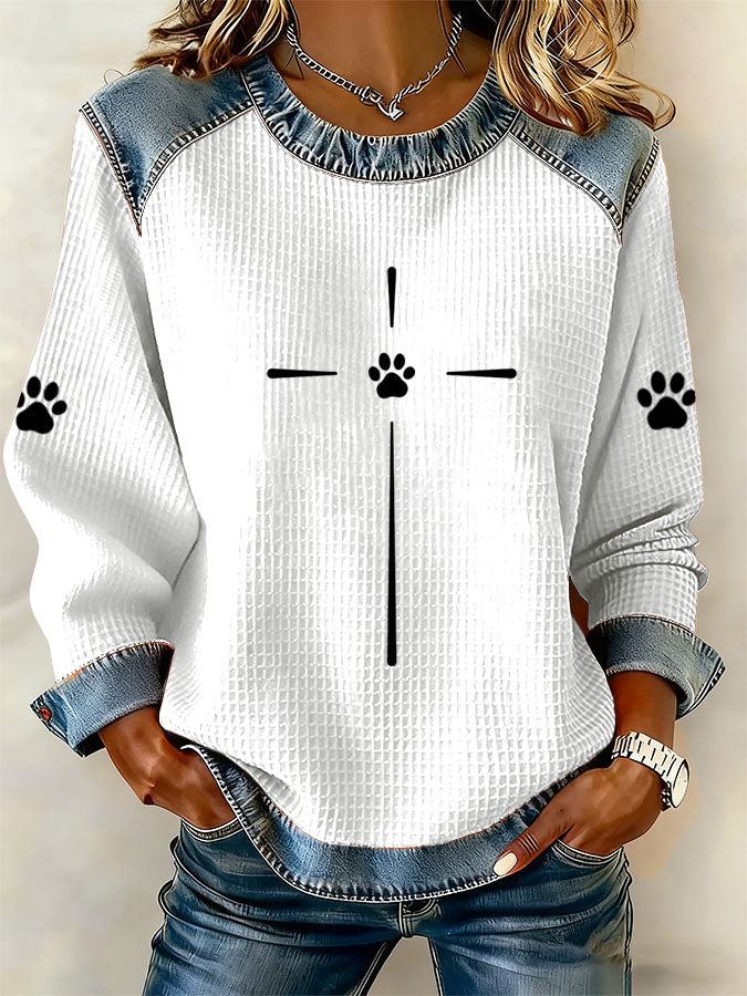 Women'S Dog Paw Printed Casual Sweatshirt