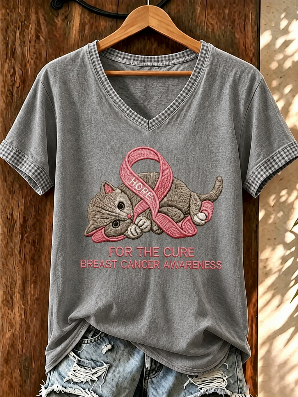 Women'S Breast Cancer Promotional Print Short Sleeved T-Shirt