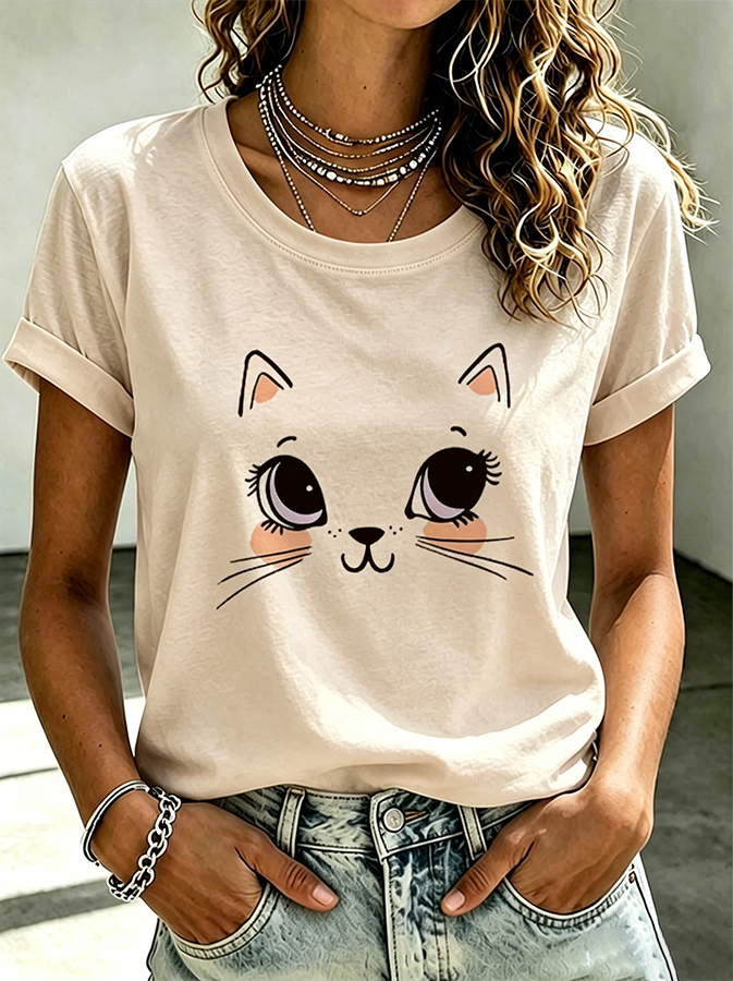 Women'S Cat Printed Casual T-Shirt