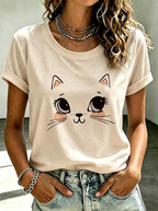 Women'S Cat Printed Casual T-Shirt