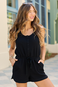 Casual Charm Black Button Front Romper FINAL SALE