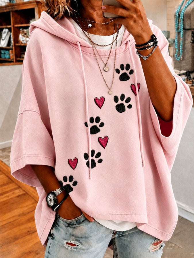 Women's Dog Heart Printed Casual Hoodie