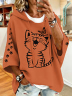 Women'S Vintage Cat Print Hoodie