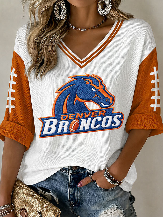 Women'S Football Print Waffle  Top