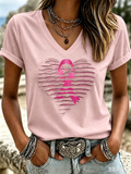 Women's Breast Cancer Awareness Pink Ribbon Print Casual T-Shirt