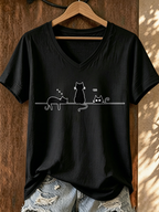 Women's Minimalist Cat V-Neck Top