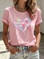 Women'S Breast Cancer Promotional Print Casual T-Shirt