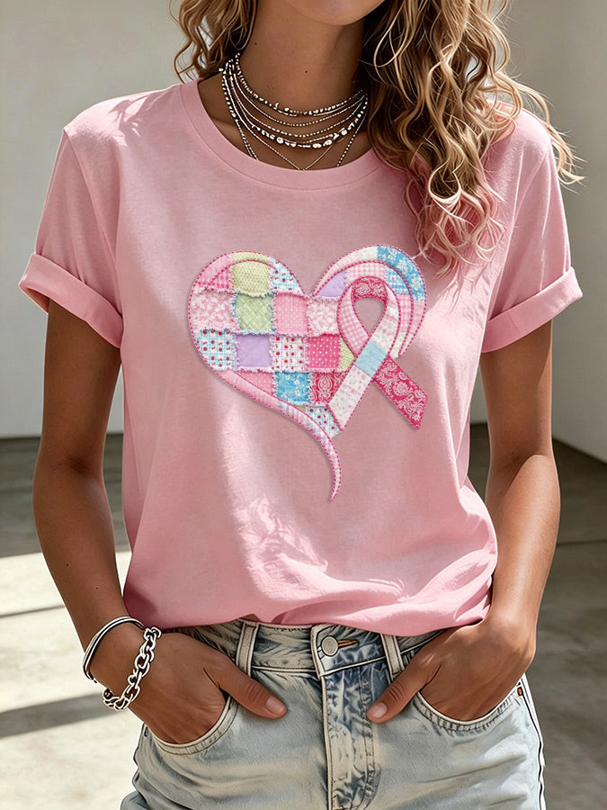 Women'S Breast Cancer Promotional Print Casual T-Shirt