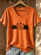 Women'S Cat Heart Print T-shirt