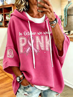 Women'S Vintage Breast Cancer Ribbon Print Hoodie